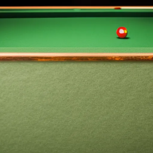 

The image shows a close-up of a pool table with green felt cloth and wooden edges.