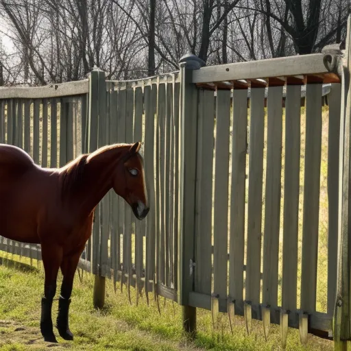 

An image of a person grooming a horse while standing next to a wooden fence in a stable.