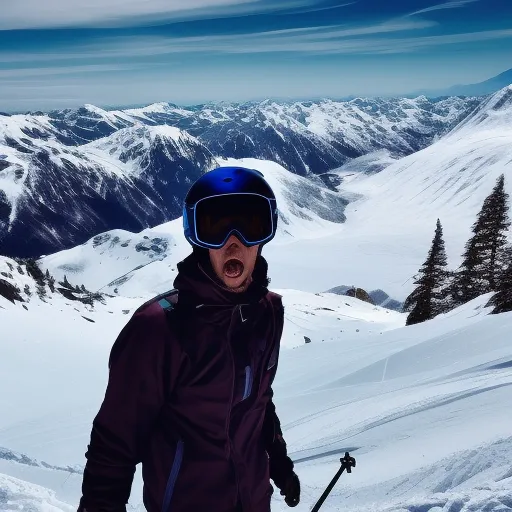 

The image is of a snowboarder descending a snowy slope, wearing Burton equipment and apparel, with a bright blue sky and snow-covered mountains in the background.